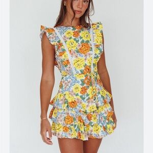 Vibrant Floral Mini Dress with Ruffle Details